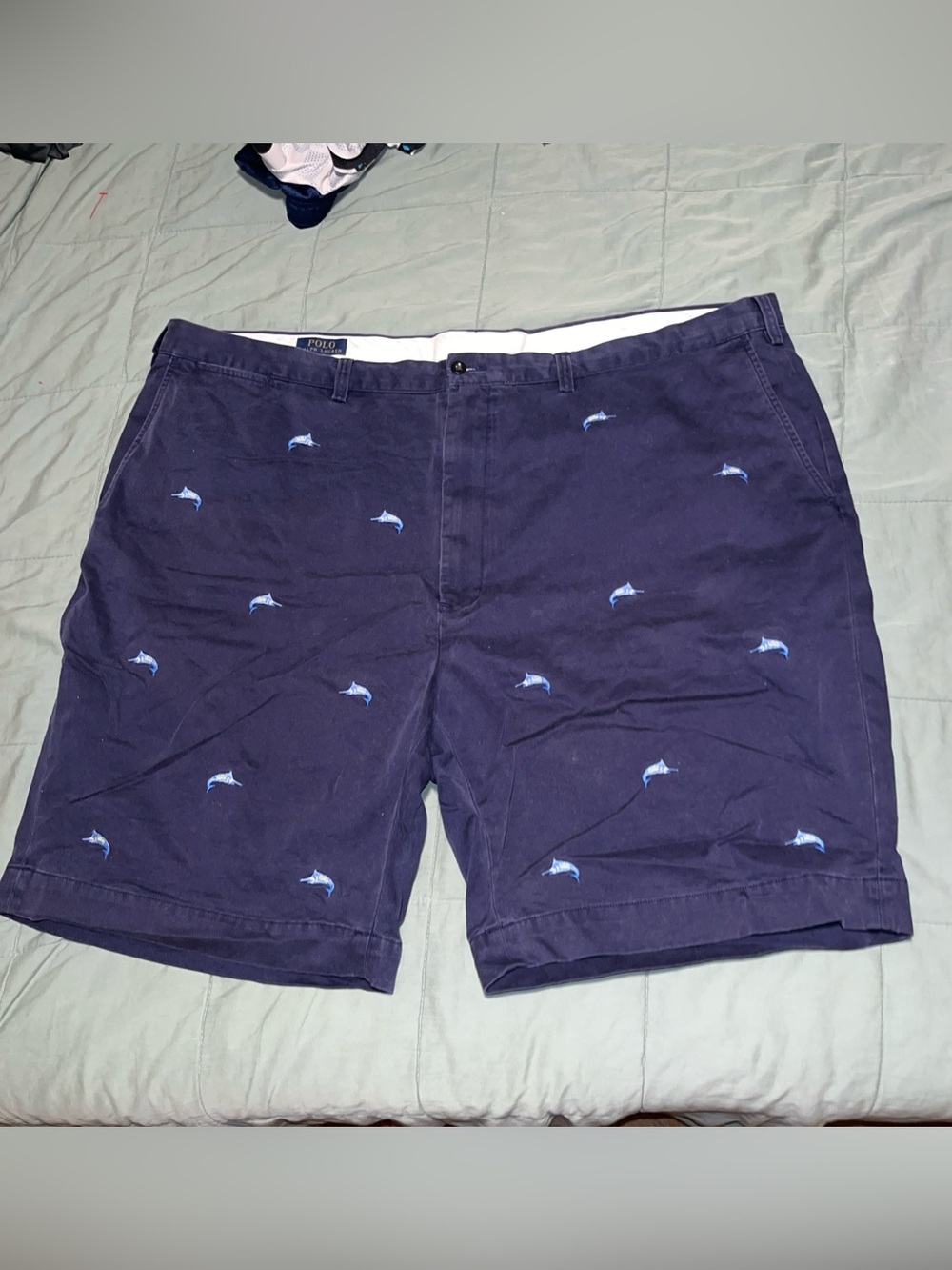Polo Ralph Lauren Navy Shorts with Light Blue Marlin Embroidery Sz 48B Vintage